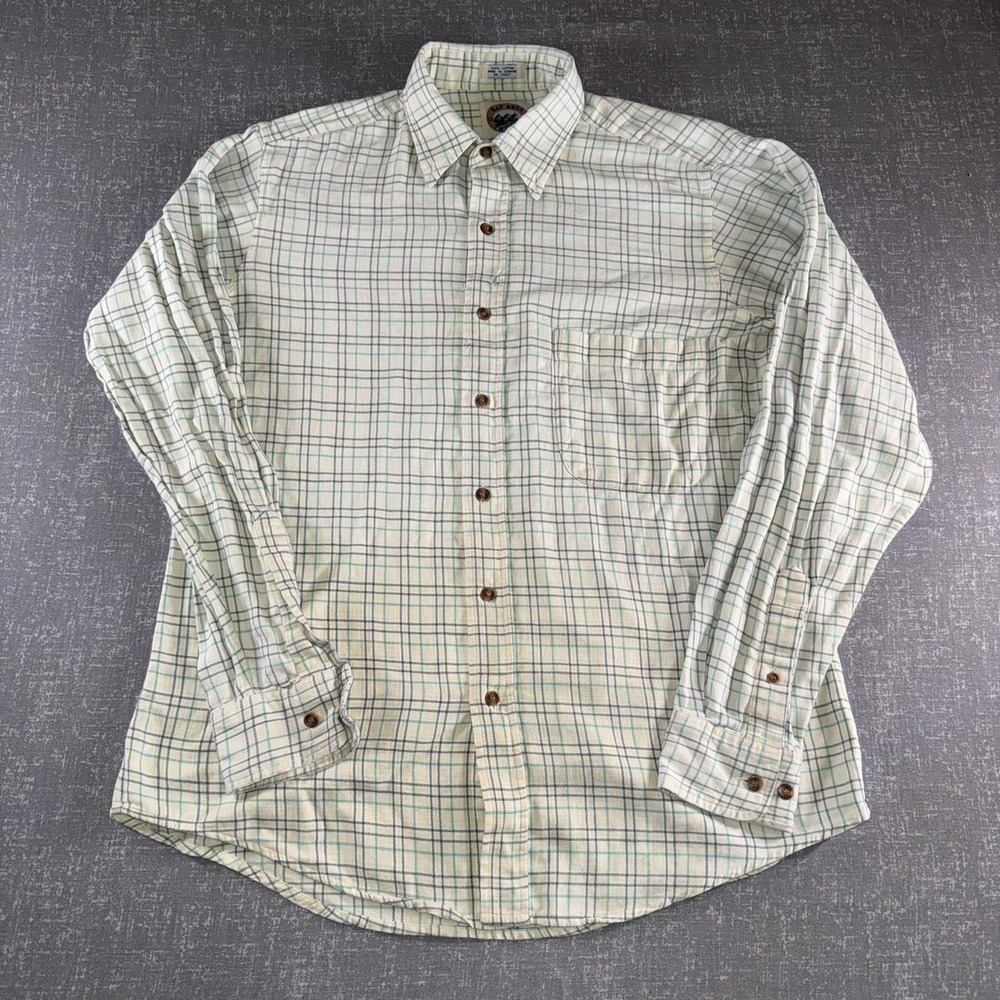 Bay Area Traders Shirt Mens Medium White Plaid Flannel Long Sleeve Button Up